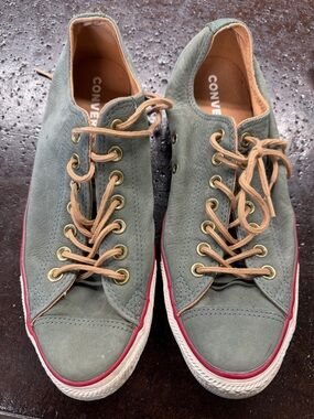 Converse Men’s Low-Top Sneakers in Olive with Tan Laces